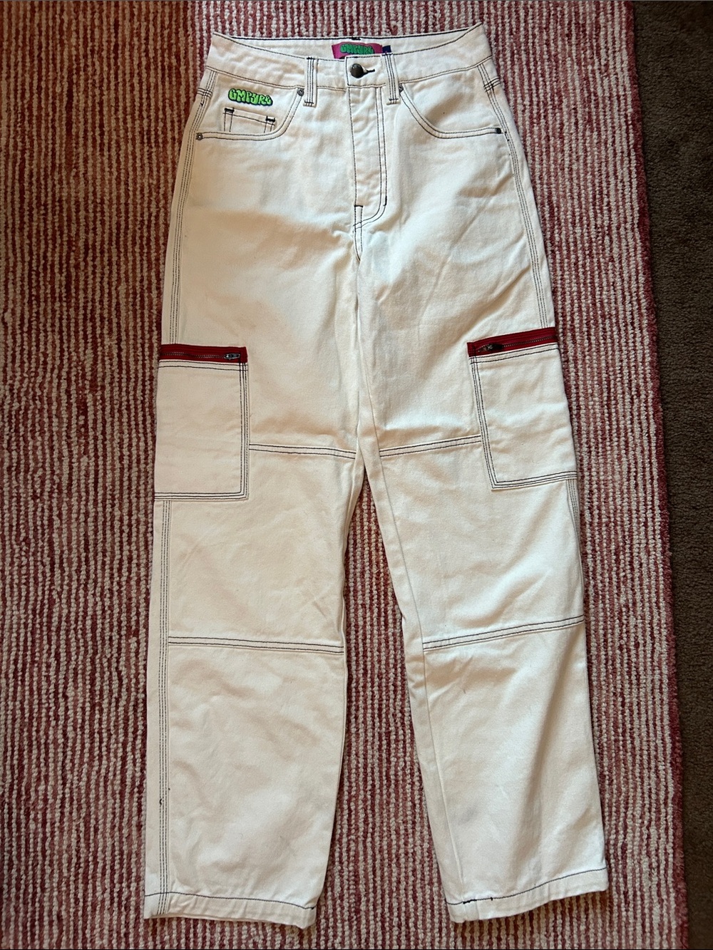 Empyre White Cargo Pants with Red Zip Accents